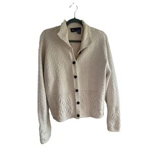 Lizsport Vintage Oatmeal Beige Textured Knit Button Front Cardigan Sweater M